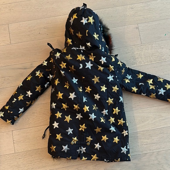Lola + the Boys Star-Patterned Black Jacket with Colorful Fur Lining - Picture 6 of 6